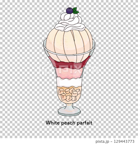 岡山名物 白桃のクリームパフェ 線画のイラスト 岡山名物 白桃のクリームパフェ 線画のイラスト 129443773