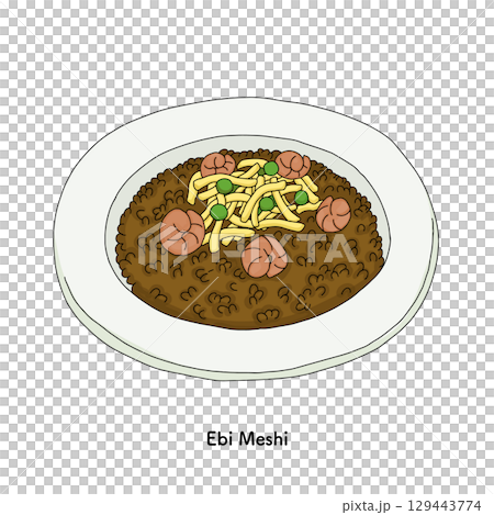 Okayama specialty shrimp rice illustration_line drawing 129443774