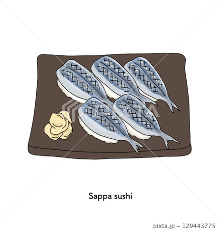 岡山名物　ままかり寿司のイラスト＿線画 129443775