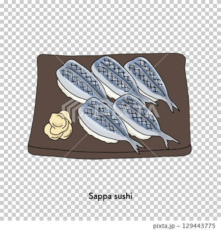 岡山名物　ままかり寿司のイラスト＿線画 129443775