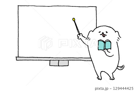 白板を指す犬 129444425