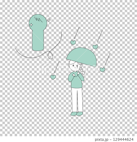 A girl holding an umbrella thinking of her crush A girl holding an umbrella thinking of her crush 129444624