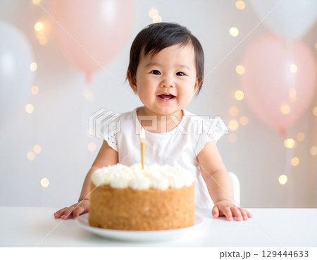 バースデーケーキと赤ちゃん 129444633