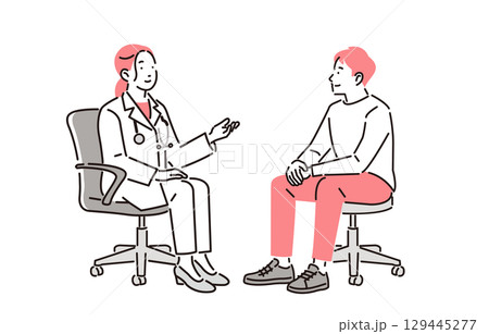 病院での診察シーン女性医師 病院での診察シーン女性医師 129445277