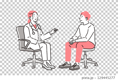 病院での診察シーン女性医師 病院での診察シーン女性医師 129445277