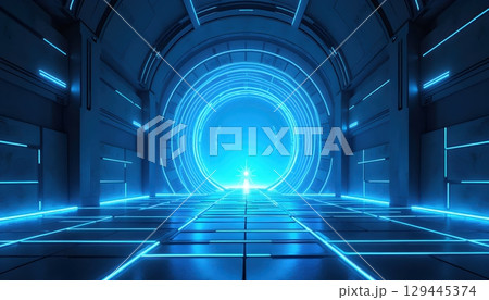 Sci-Fi Digital Portal With Radiant Light Structures 129445374