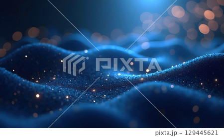 Illuminated 3D Blue Background With Fragmented Gold Design 129445621