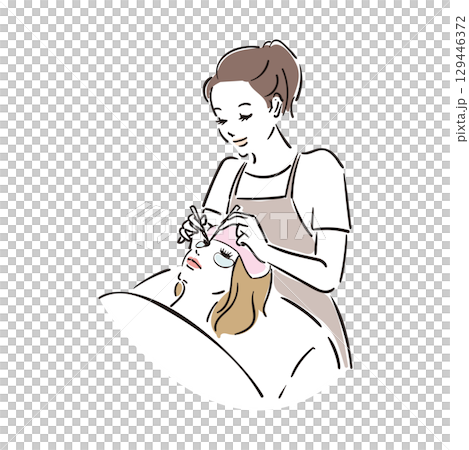 Relaxed woman receiving eyelash extension treatment 129446372