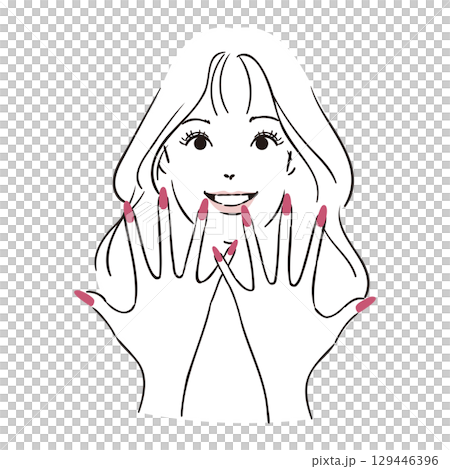 A woman showing her favorite nail design 129446396