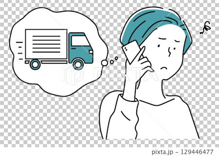 因承包商不來而陷入困境的女性_單色 129446477