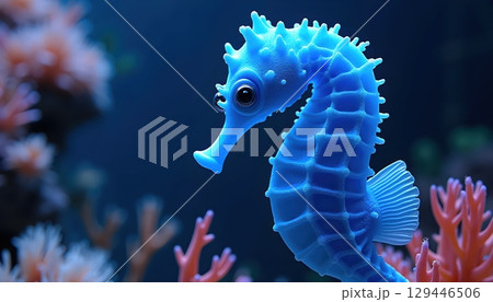 A Neon Seahorse Glowing Among Vibrant Oceanic Textures 129446506