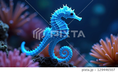 Ocean Beauty Captured Through Glowing Seahorse Elegance 129446507