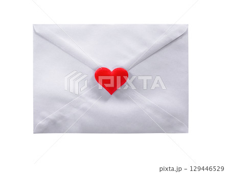 White Envelope with a Red Heart on Isolated White Background File with Clipping Path. 129446529