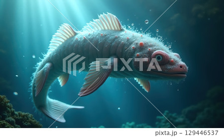 Underwater Creature Radiating Light In Peaceful Blue Depth 129446537