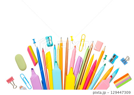 Colorful stationery for back-to-school, isolated on white, PNG Colorful stationery for back-to-school, isolated on white, PNG 129447309