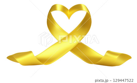 Heart-shaped yellow ribbon symbolizes unity, created with AI, PNG 129447522