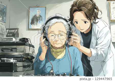聴力検査を受ける高齢者 129447965