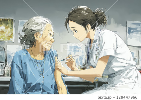 ワクチン接種を受ける高齢女性 ワクチン接種を受ける高齢女性 129447966
