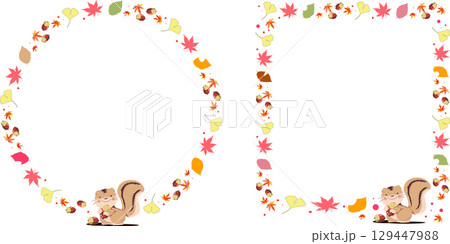 どんぐり,りす,秋,あしらい,フレームセット 129447988