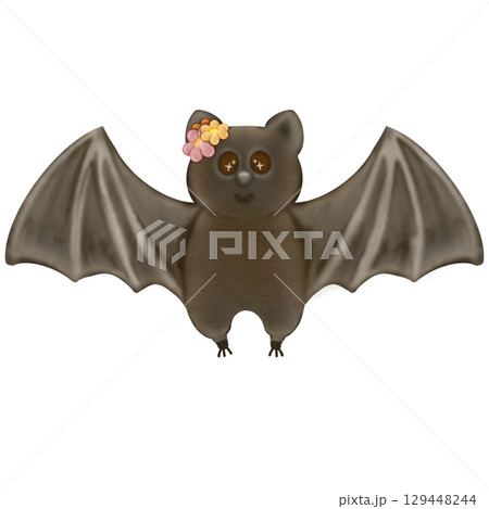 Happy Halloween set with Kawaii ghost, pumpkins, bat and decoration carnival elements. Mystical magical collection clipart. Trendy modern hand drawn. 129448244