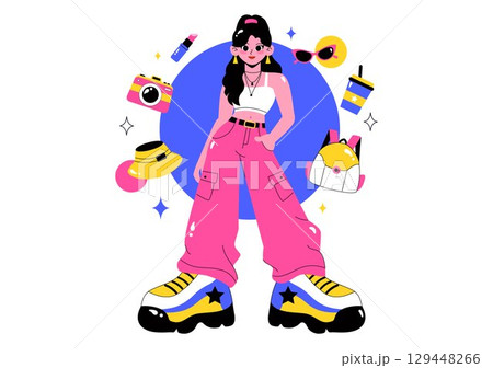Outfit of the Day OOTD Vector Illustration featuring Clothing Choices, Accessories, Self Expression, and Style Inspiration in a Flat Background 129448266