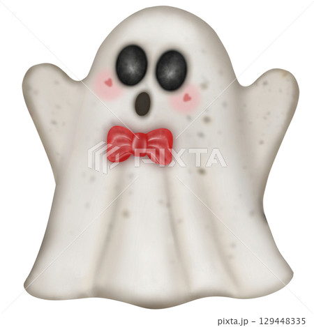 Happy Halloween set with Kawaii ghost, pumpkins, bat and decoration carnival elements. Mystical magical collection clipart. Trendy modern hand drawn. 129448335