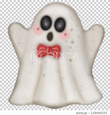 Happy Halloween set with Kawaii ghost, pumpkins, bat and decoration carnival elements. Mystical magical collection clipart. Trendy modern hand drawn. 129448335