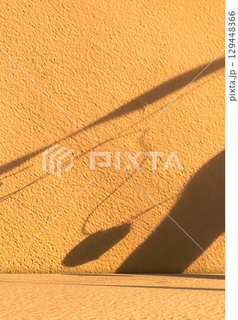 Orange Background Wall Podium Product 3d Summer Backdrop Light Shadow Texture Abstract Floor Modern Minimal Cosmetic Presentation Overaly Nature Branch Elegant Interior Surface Template Yellow Studio. 129448366