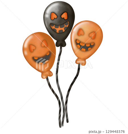 Happy Halloween set with Kawaii ghost, pumpkins, bat and decoration carnival elements. Mystical magical collection clipart. Trendy modern hand drawn. 129448376