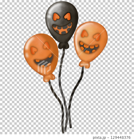Happy Halloween set with Kawaii ghost, pumpkins, bat and decoration carnival elements. Mystical magical collection clipart. Trendy modern hand drawn. 129448376