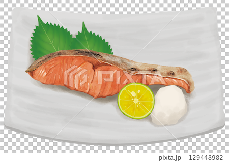 烤鮭魚，盤中盛裝的秋天味道 129448982