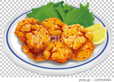 炸雞盛在盤子裡 129448988