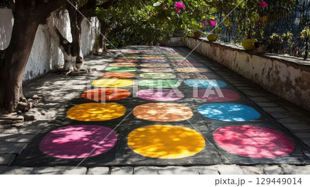 Colorful Painted Hopscotch Game Path Outdoor Summer Fun art kids wall happy games urban light trees Colorful Painted Hopscotch Game Path Outdoor Summer Fun art kids wall happy games urban light trees 129449014