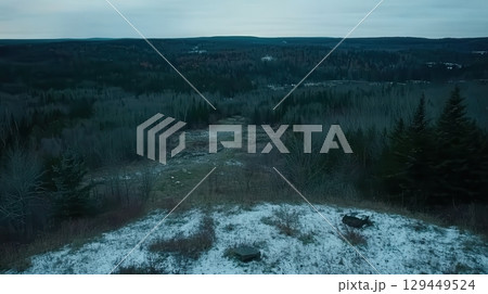 Serene Winter Landscape Snowy Hilltop Forest View Cold Winter Scenery Peaceful Nature Photography 129449524