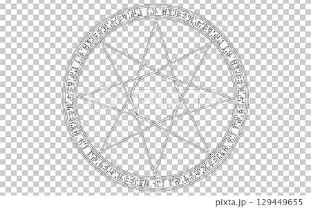 魔法陣、魔法使いのイメージ素材。白地に黒縁。 129449655
