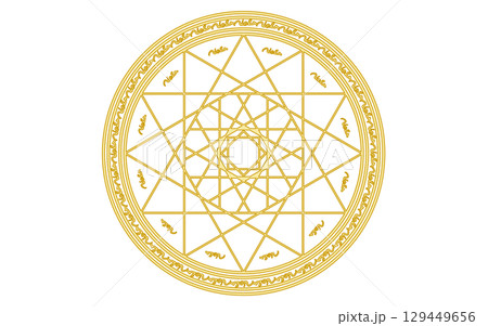 魔法陣、魔法使いのイメージ素材。金色風。 魔法陣、魔法使いのイメージ素材。金色風。 129449656