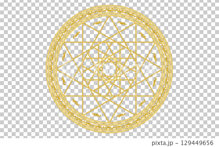 魔法陣、魔法使いのイメージ素材。金色風。 魔法陣、魔法使いのイメージ素材。金色風。 129449656