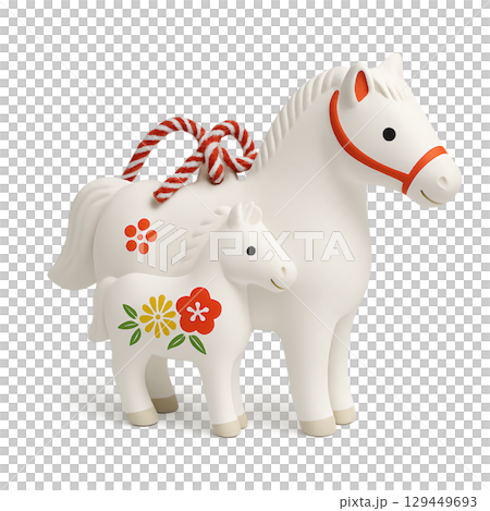 Cute white horse and baby figurine - transparent background 129449693