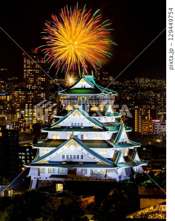 大阪城　天神祭　花火 129449754