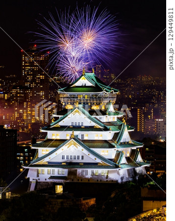 大阪城　天神祭　花火 129449811