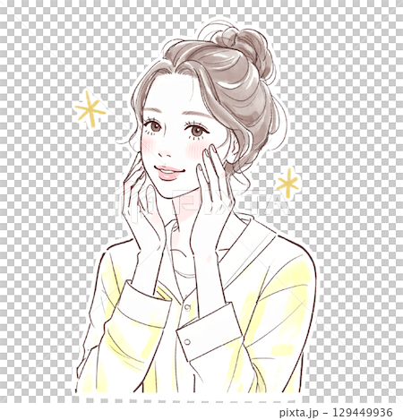 Watercolor and hand-drawn illustration material of women and girls 129449936