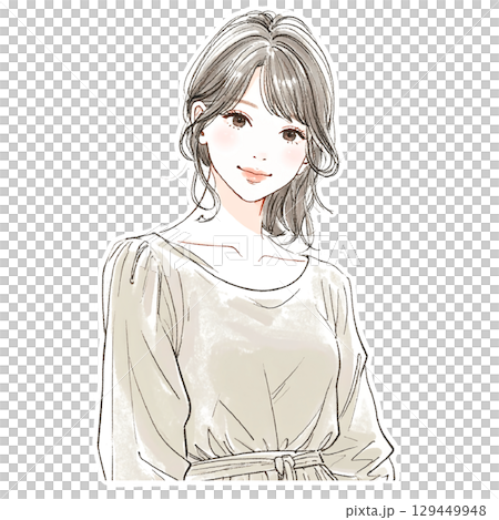 Watercolor and hand-drawn illustration material of women and girls Watercolor and hand-drawn illustration material of women and girls 129449948