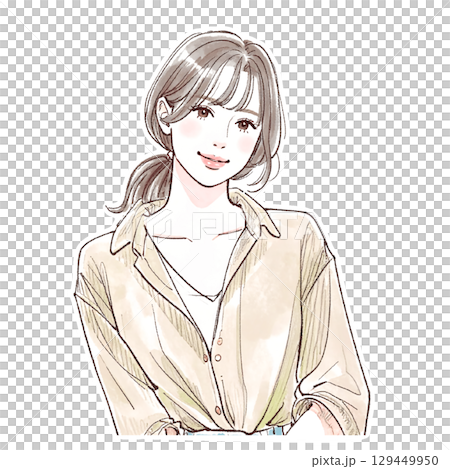 Watercolor and hand-drawn illustration material of women and girls 129449950