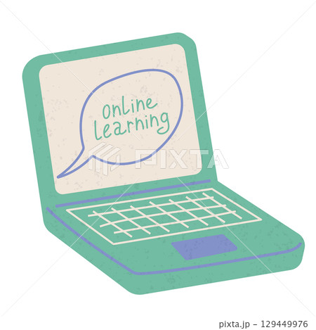Online education, e-learning with laptop concept. Vector shabby hand drawn illustration Online education, e-learning with laptop concept. Vector shabby hand drawn illustration 129449976