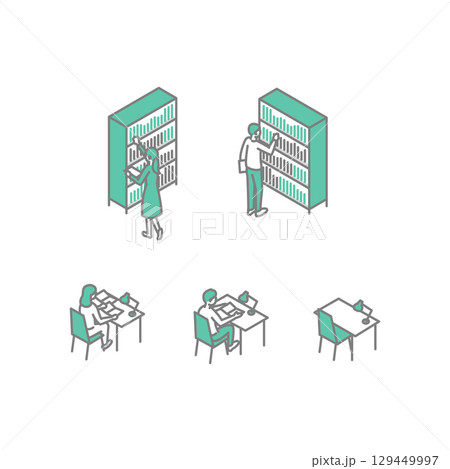 図書館　大学生活　先生のためのイラスト 129449997