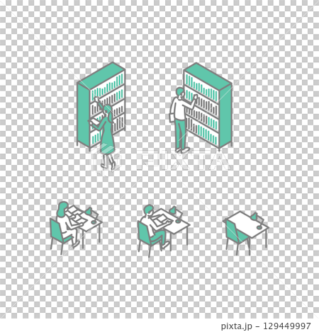 図書館　大学生活　先生のためのイラスト 129449997