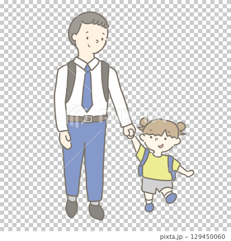 女孩與父親手牽手散步 129450060