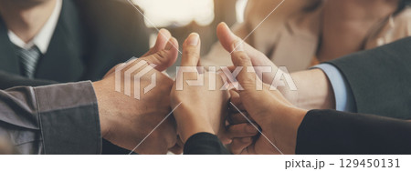 Banner diversity solidarity team multiethnic Partners hands together teamwork. Group of multiracial meetings joins hands together. Panorama Diversity people hands join empower trust team solidarity 129450131