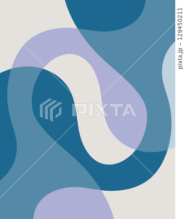abstract design featuring overlapping, fluid shapes in shades of blue, purple, and white background 129450211