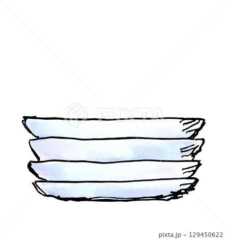 手描きイラスト|重ねた食器 横から見た|Stacked Dishes Hand-drawn Wa 手描きイラスト|重ねた食器 横から見た|Stacked Dishes Hand-drawn Wa 129450622